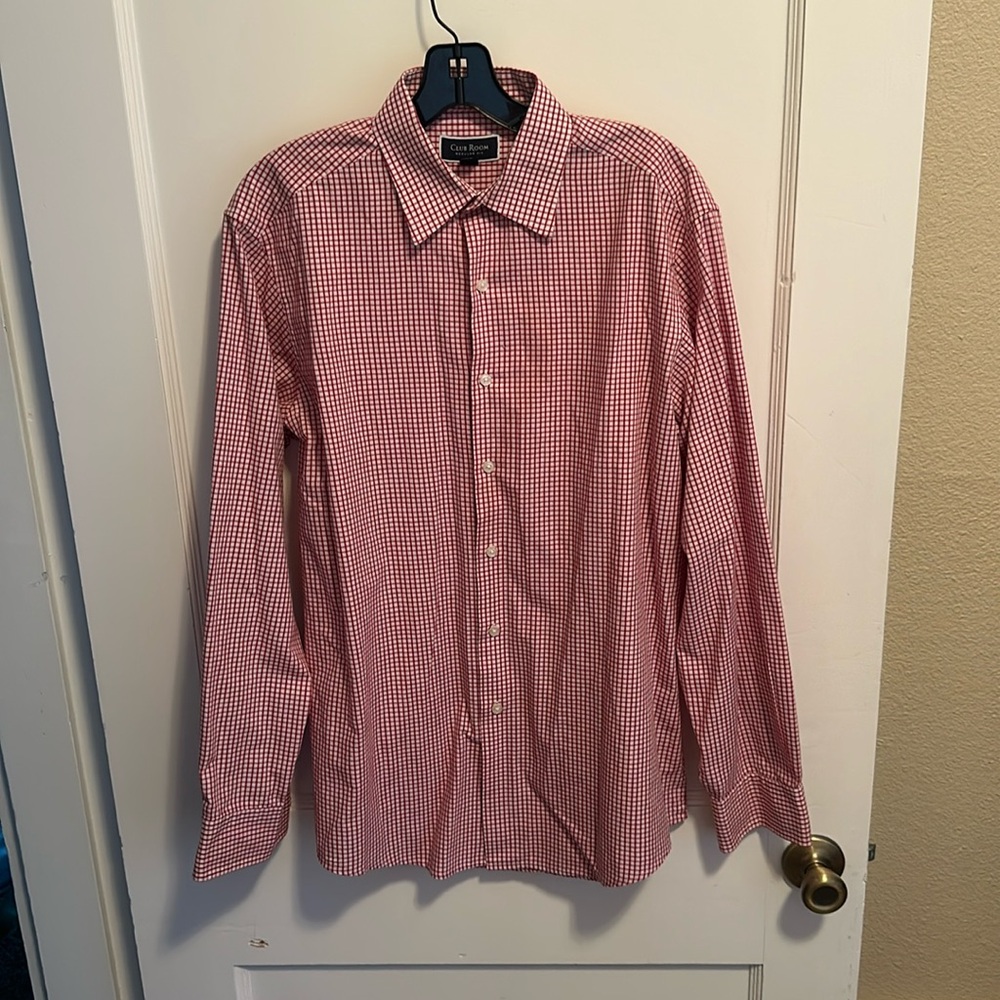 Men’s Club Room Red Plaid Dress Shirt (Size 15-15 1/2)